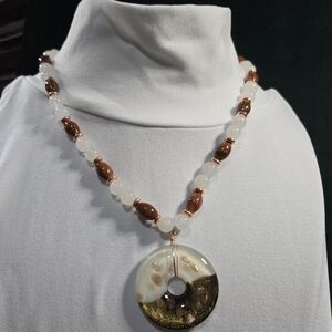 Chic White and Brown Beaded Necklace
